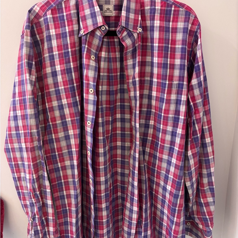 Peter Millar Men's Checkered Shirt - Purple and Blue - Picture 5 of 6